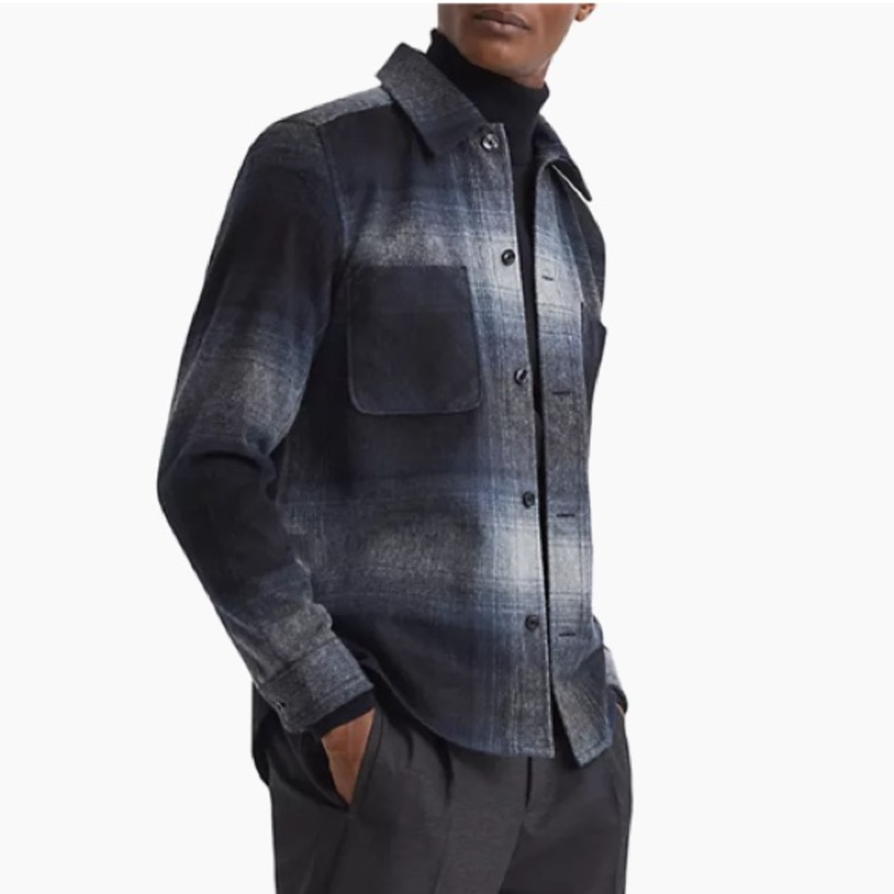 NWOT Reiss Idaho Plaid Over Shirt Size XL (Color Blue Multi).